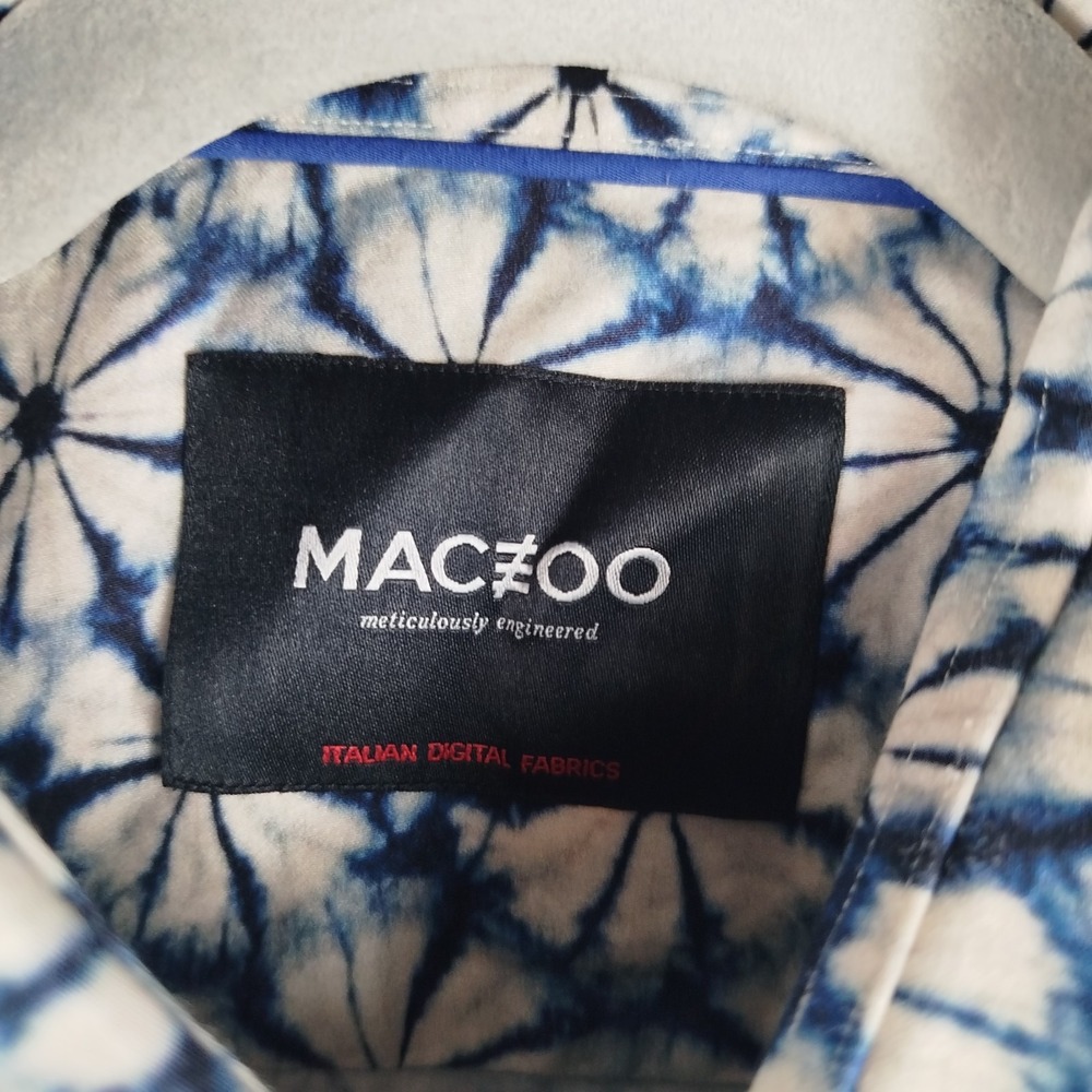 Maceoo‎ Italian Digital Fabrics Galileo Flowertiedye Blue Button Shirt Mens 2XL - Picture 4 of 12